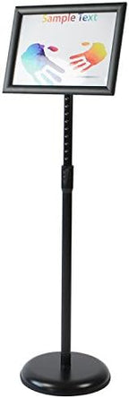 adjustable heavy duty pedestal sign holder floor stand showing dimensions