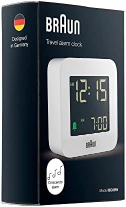 braun digital travel alarm clock with snooze, compact, package contents