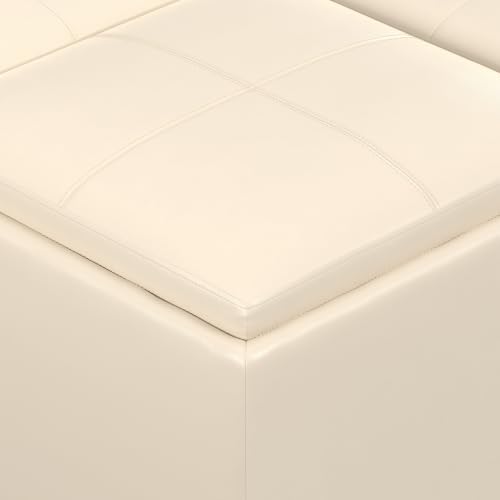 SIMPLIHOME Avalon 35" Wide Vegan Leather Square Storage Ottoman in Cream
