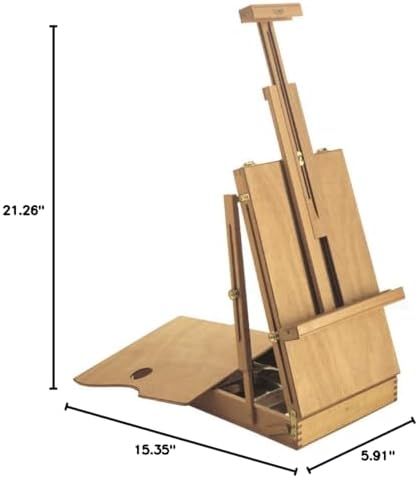mabef m/24 sketch-box table easel, oiled beechwood portable, front angle view