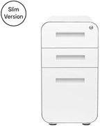 Laura Davidson Furniture Stockpile Slim 3-Drawer Mobile File Cabinet with Lock - Under Desk Metal Filing Cabinet, Legal/Letter File Folders, Wheels and Stationary Feet, Pre-Assembled, White