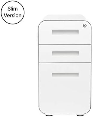 Laura Davidson Furniture Stockpile Slim 3-Drawer Mobile File Cabinet with Lock - Under Desk Metal Filing Cabinet, Legal/Letter File Folders, Wheels and Stationary Feet, Pre-Assembled, White