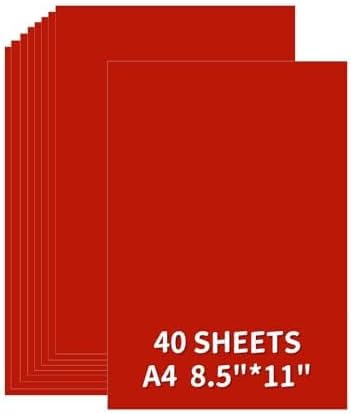 40 Sheets Red Card Stock, 180gsm/65lb Cardstock Paper 8.5" x 11", Bulk Craft by CozyNestMo