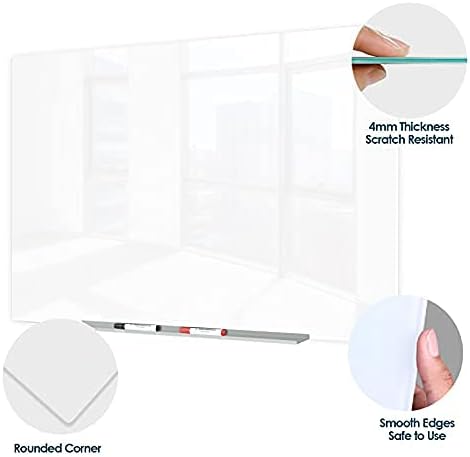 J&J worldwide Magnetic Glass Whiteboard 4' x 3' Ultra White, Large Frameless - Image 2