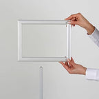 m&t displays pedestal adjustable telescoping menuboard, aluminum profile showing dimensions