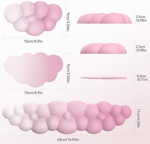 TECKNET Cloud Keyboard Wrist Rest Set, Cloud Wrist Rest with Non-Slip Base, PU Leather Wrist Pad for Keyboard with Ergonomic Memory Foam for Computer Laptop Office Gaming & Pain Relief, Gradient Pink
