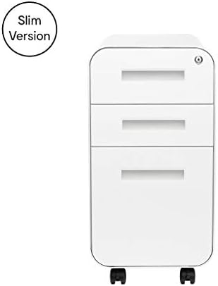 Laura Davidson Furniture Stockpile Slim 3-Drawer Mobile File Cabinet with Lock - Under Desk Metal Filing Cabinet, Legal/Letter File Folders, Wheels and Stationary Feet, Pre-Assembled, White