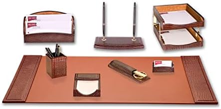 DACASSO Crocodile Embossed Leather Desk Set - Luxury Leather Desk Pad & Desk Organization Essentials - Office Organization & Executive Desk Decor - (Brown, 10 Piece)