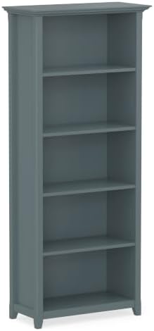 SIMPLIHOME Amherst 70" Tall Solid Wood 5-Shelf Bookcase in French Blue