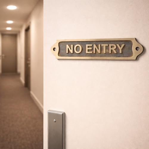 NO ENTRY Antique Vintage Door & Wall Plaque Sign | Classic Engraved Metal Restricted Access Sign with Screws for Home Office Business Areas | 22 x 5 cm | NO ENTRY