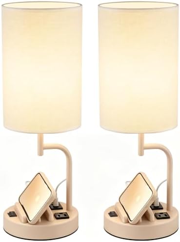 Dreamholder 2 Pack Table Lamp, Bedside Lamp with 3 USB Charging Ports & A...