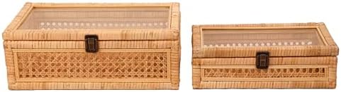 extra large rattan decorative box with lid, glass, view 9