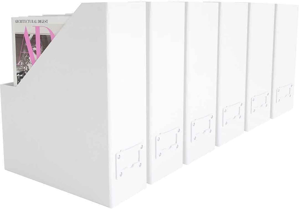 BLU MONACO Set of 6 Foldable White Magazine File Holders | Vertical Desk File