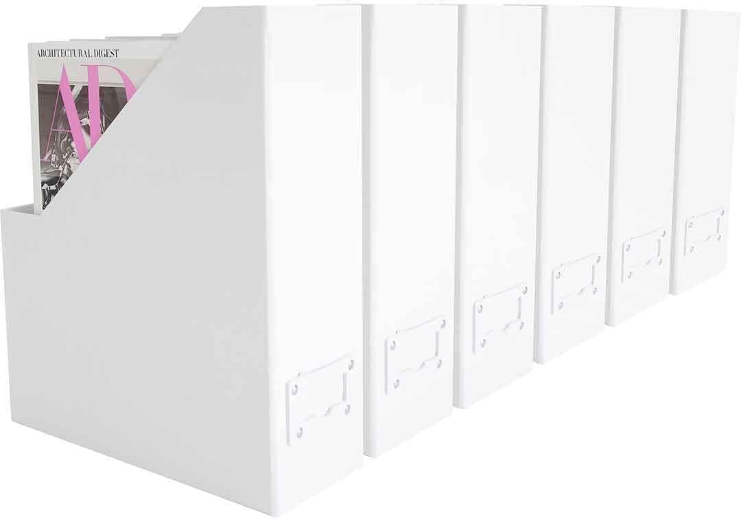BLU MONACO Set of 6 Foldable White Magazine File Holders | Vertical Desk File