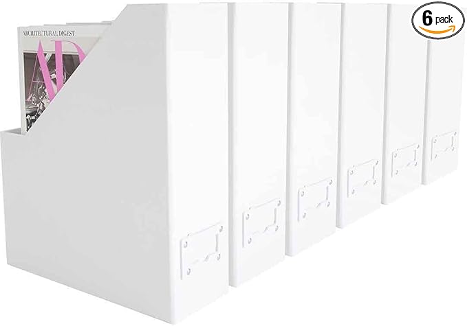 BLU MONACO Set of 6 Foldable White Magazine File Holders | Vertical Desk File by Blu_Monaco