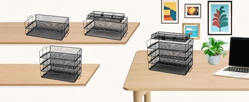 Exerz Letter Trays 4pcs Black Paper Sorters Stackable, 4 Tiers File Trays, De...