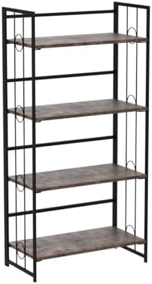 4NM No Assembly 4 Tiers Folding Bookshelf, 47.2" H Foldable Storage Shel...
