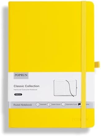 POPRUN A5 Lined Journal Notebooks, Leather Hardcover Thick Notebook by POPRUN