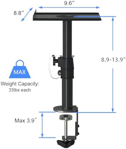 suptek Clamp-on Speaker Stand Desk Mount Set, Height Adjustment, Tilt, Swivel...
