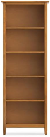 SIMPLIHOME Warm Shaker 72" Tall Solid Wood 5-Shelf Bookcase in Brown