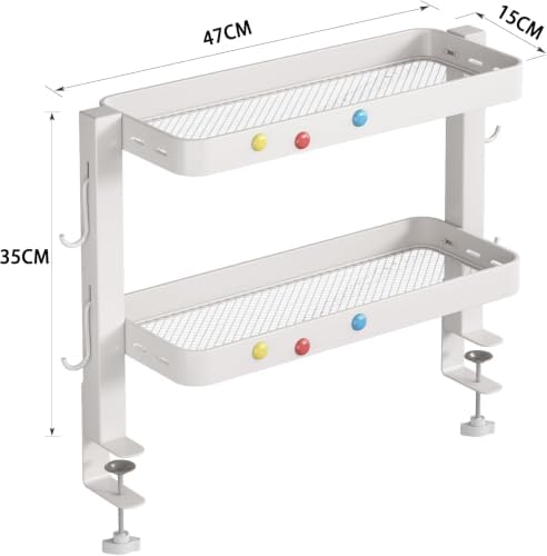 Clamp-On Desk Shelf Organizer, 2-Tier Metal Side Desktop Shelves