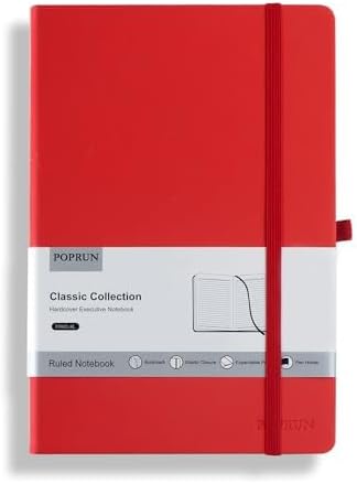 POPRUN A5 Lined Journal Notebooks, Leather Hardcover Thick Notebook by POPRUN