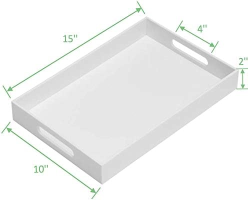 KEVLANG Glossy White Sturdy Acrylic Serving Tray with Handles-10x15Inch-Servi...
