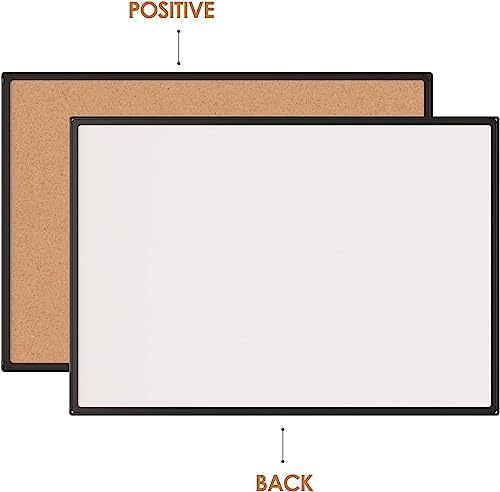 Cork Board Bulletin Board 24 x 18, Black Aluminium Framed Corkboard, Office B...