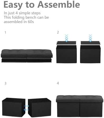 AmasSmile Footrest Ottoman Storage Bench,34" Linen Folding Chest,Black