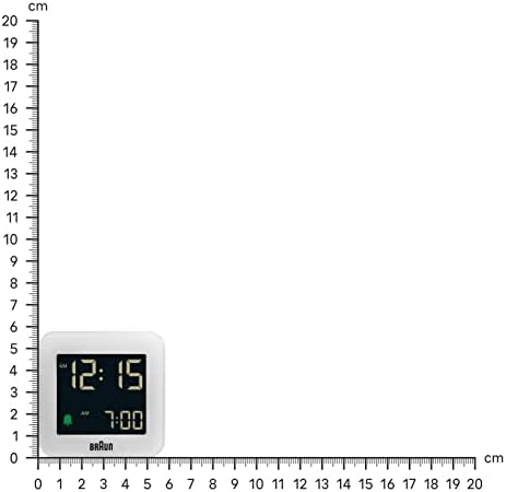 braun digital travel alarm clock with snooze, compact showing dimensions