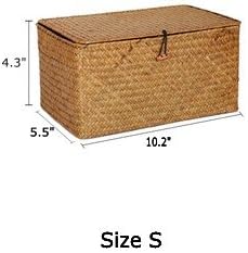 Woven Wicker Storage Bins with Lid, Seagrass Basket for Shelf Organizer, Extr...
