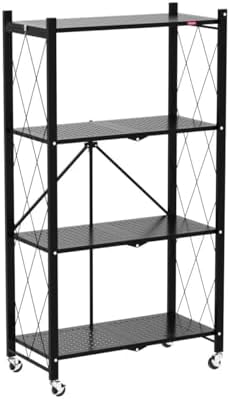 DEANIC 4 Tier Foldable Storage Shelves with Wheels, Large Capacity Shelving U...