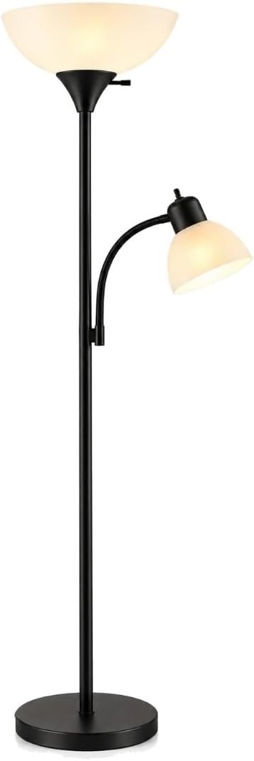 LIGHTACCENTS Floor Lamp with Side Reading Light - 72" Black Mother Daugh...