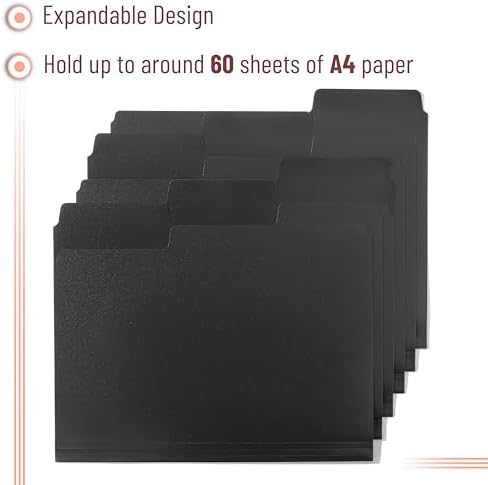 Mr. Pen- Black File Folders Letter Size, 6 Pack | 1/3 Cut Tab & Expandable Design, 24 pcs of Labels, File Folders Black