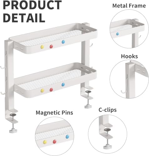 Clamp-On Desk Shelf Organizer, 2-Tier Metal Side Desktop Shelves
