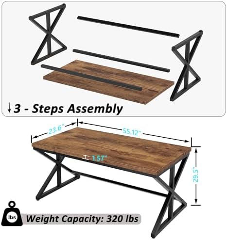55” Computer Desk, Industrial Brown Home Office Desk Rustic Brown | Wooden Metal Executive Pc Computer Desk Table, Wood Student Gaming Study Computer Table for Bedroom Living Room