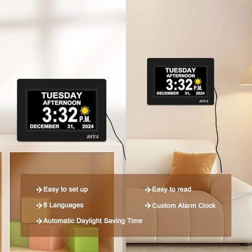 ssya 7 inch calendar clock - 12 alarm, package contents