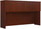 60 Inch Desk Hutch with Storage Cabinets, Office Hutch Organizer for Desk, Wood Desktop Shelf with Doors and Open Workspace for Computer Setup, Modern Brown Finish, Space-Saving Design