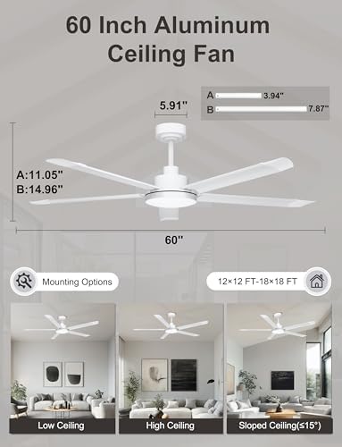 ohniyou 60'' industrial ceiling fan with light for, side view