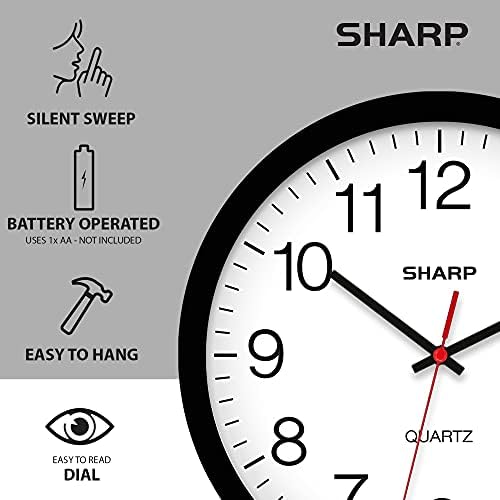 sharp 14-inch battery wall clock, silent non-ticking, easy-read showing dimensions