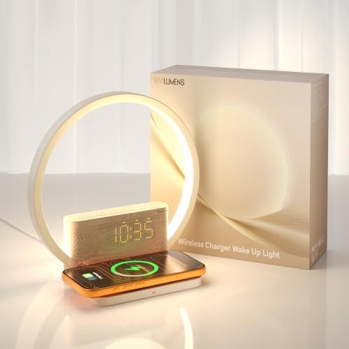 vivilumens sunrise alarm clock wireless charger, white noise, main product view