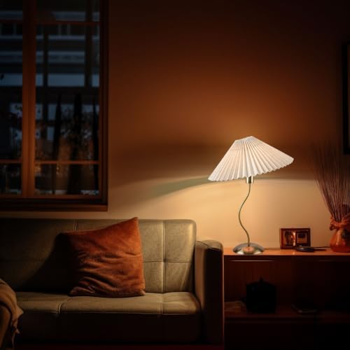 KUNJOULAM Small Pleated Table Lamp, Bedside Nightstand Lamp with Beige Lampsh...