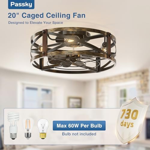 passky 20" caged ceiling fans with lights and, front angle view