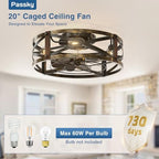 passky 20" caged ceiling fans with lights and, front angle view