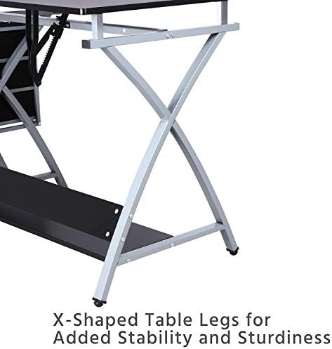 yaheetech drafting table with storage & stool, adjustable, front angle view