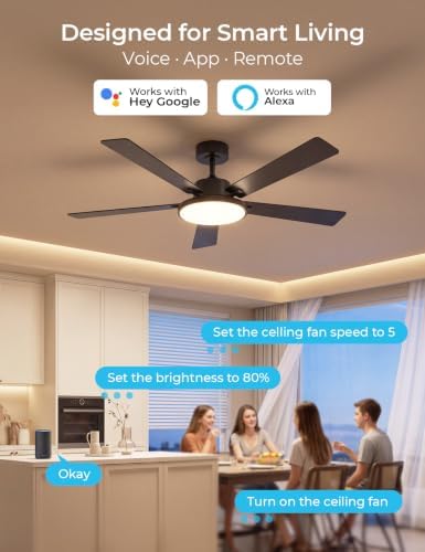 cinoton 52" smart ceiling fans with lights and, close-up detail