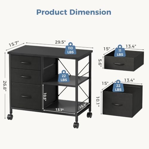 dumos 3 drawer mobile file cabinet, space saving shown in use