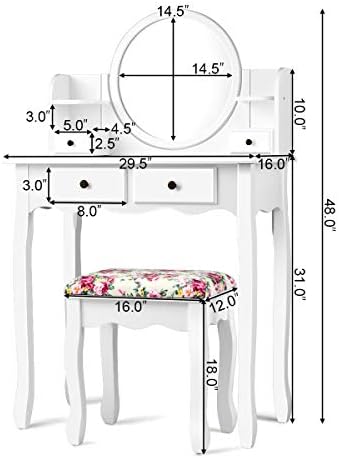 DORTALA Vanity Table Set with Round Mirror, Makeup Desk with Cushioned Stool,...