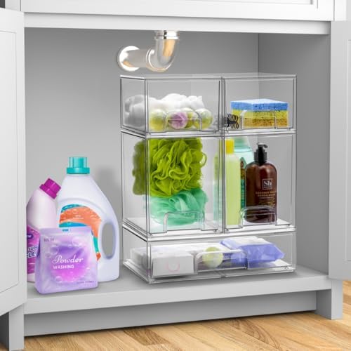 Sorbus Clear Stackable Storage Drawers (3 Pack, 4.4'' Tall and 12.1&#...