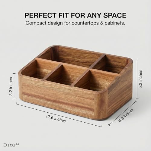 dstuff acacia wood coffee station organizer for countertop shown in use
